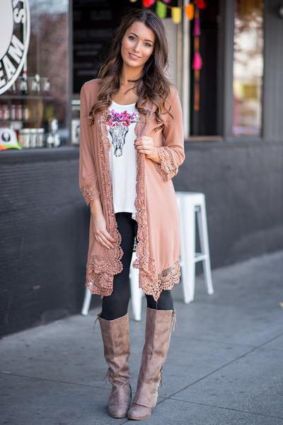 Lace Patchwork Pure Color Long Sleeves Long Loose Cardigan