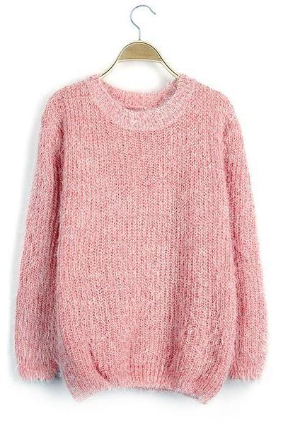 Round Neck Long-sleeved Knitted Loose Pullover Sweater