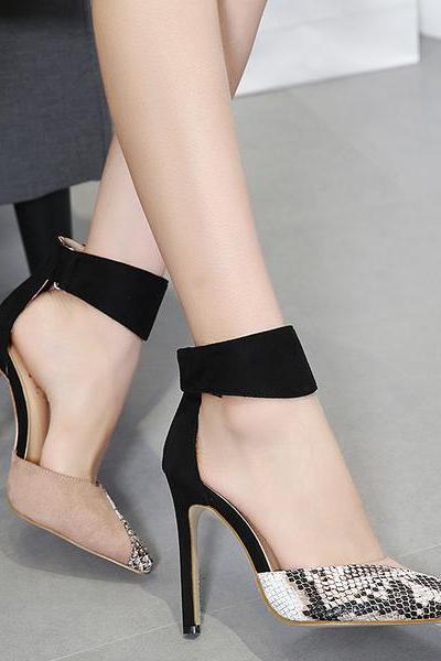 Pointed-toe Croc-embossed Ankle Strap Stilettos, High Heels