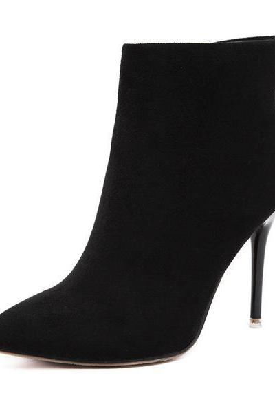 Faux Suede Pointed-toe High Heel Ankle Boots