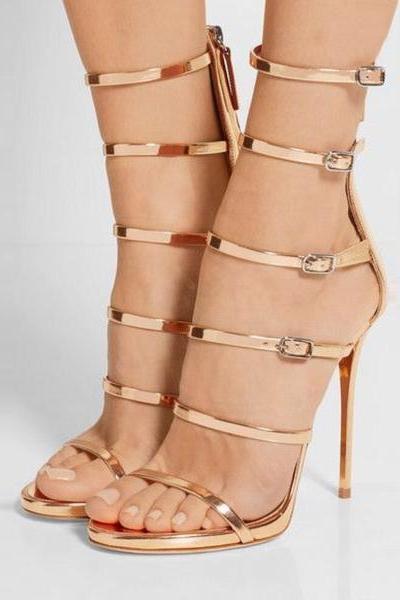 Pu Peep-toe Stiletto Heel Straps High Heel Sandals
