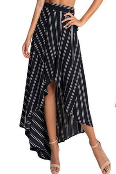 Bohemian Striped Tail Irregular Slim Long Skirt