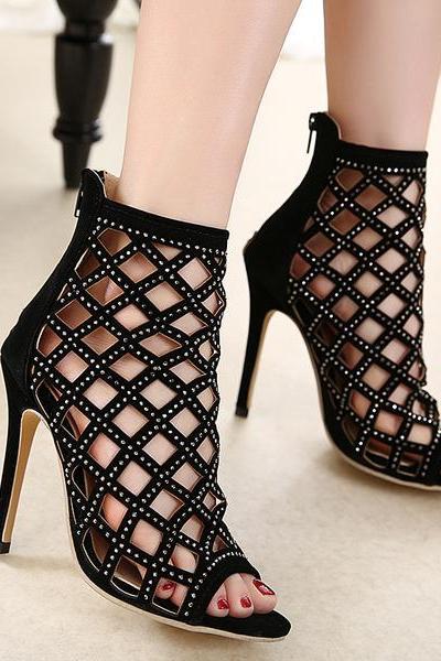 Roman Style Cut Out Ankle Length Peep-toe Short Boot Sandals