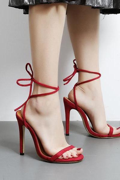 Lace Up Ankle Straps Wrap Open Toe Stiletto High Heels Sandals