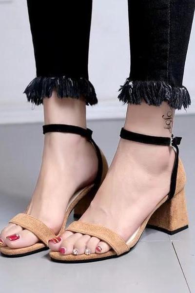Ankle Wraps Chunky Heels Open Toe Sandals