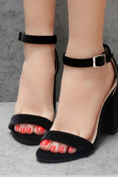 Ankle Wrap Open Toe Chunky Middle Heels Sandals