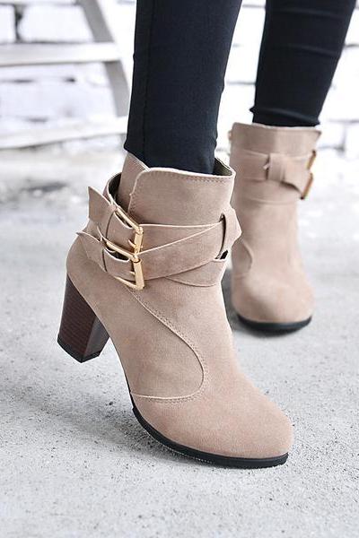 Round Toe Straps Wraps Chunky Low Heels Short Boots