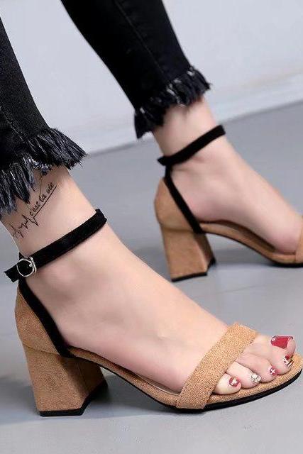 Open-toe Ankle Strap Chunky Heels Sandals