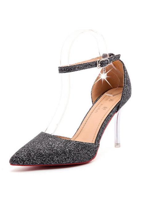 Rhinestone Pointed Toe Low Cut Ankle Wrap Party Shoes