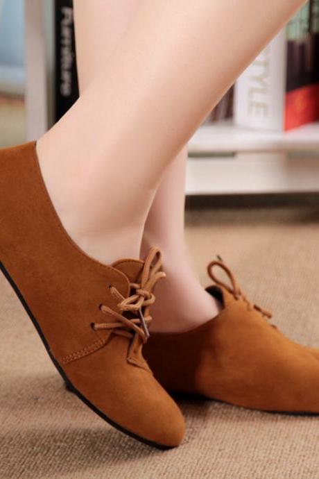 Solid Color Round Toe Lace Up Flat Short Boot Shoes