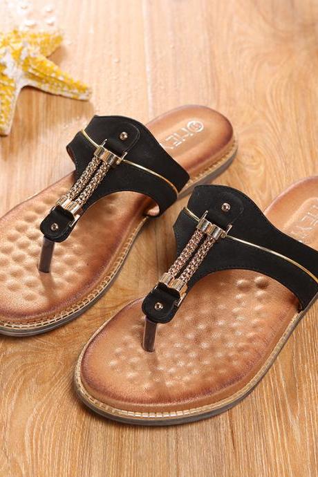 Metal Chain Slip-on Flat Slippers Sandals
