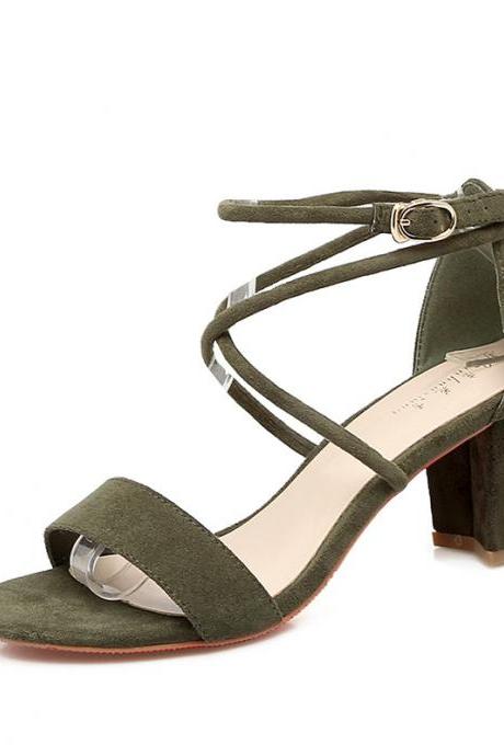 Open Toe Ankle Straps Wrap Low Chunky Heel Sandals