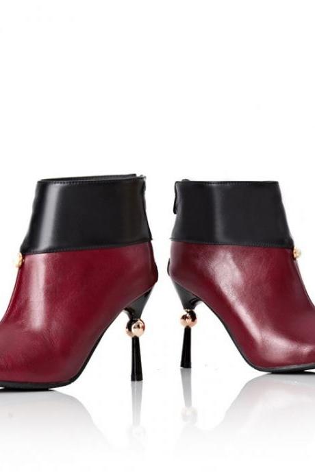 Two-toned Pointed-Toe Stiletto Ankle Boots