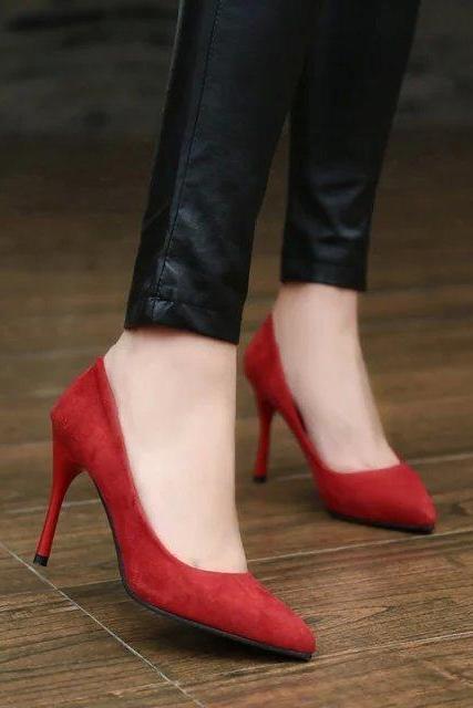 Faux Suede Pointed-Toe High Heels