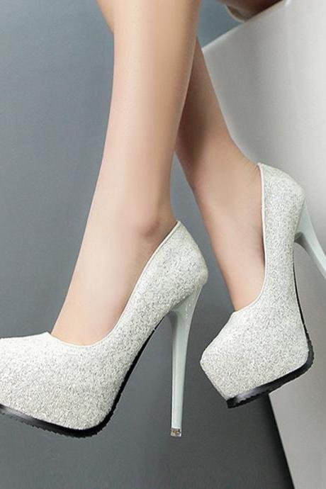 Shinning Sequins Round Toe Platform Stiletto High Heels Party Shoes