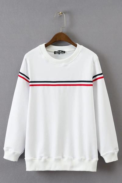 Crew Neck Long Sleeves Sweatshirt With Thin Stripes