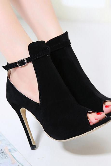 Faux Suede Peep-toe Ankle Strap High Heels