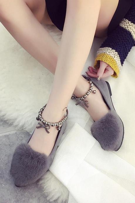 Suede Pure Color Flat Round Toe Ankle Strap Sandals