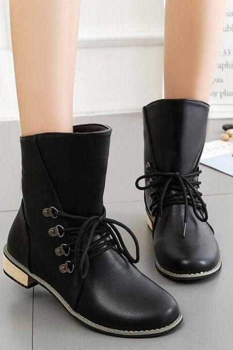 Pu Pure Color Chunky Heel Round Toe Short Boots