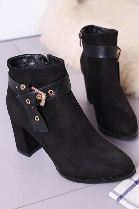Suede Pure Color Chunky Heel Pointed Toe High Heels