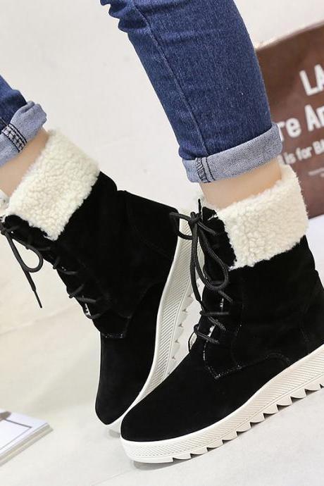 Suede Pure color Lace-Up Slope Heel Round Toe Boots