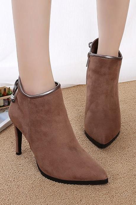 Suede Pure Color Stiletto Heel Pionted Toe Zippe High Heels