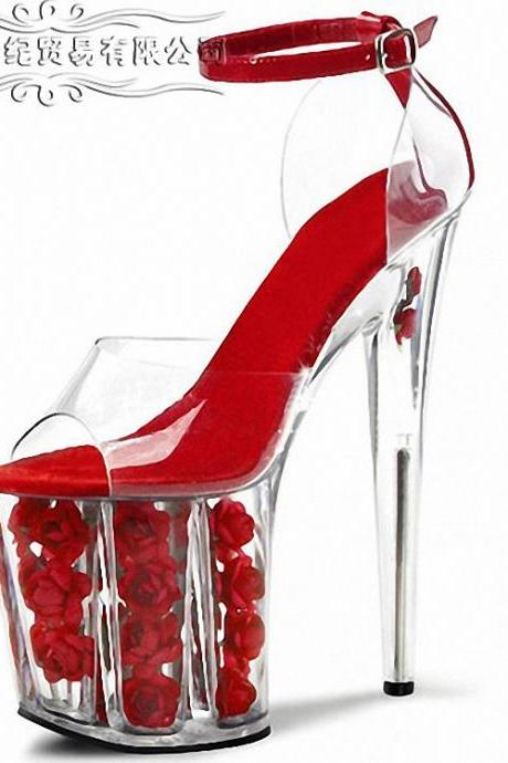 Transparent PVC Crystal Flower Stiletto Heel Round Toe High Heels