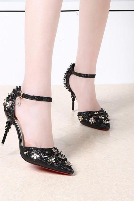 Print Pu Stiletto Heel Pionted Toe Ankle Strap High Heels