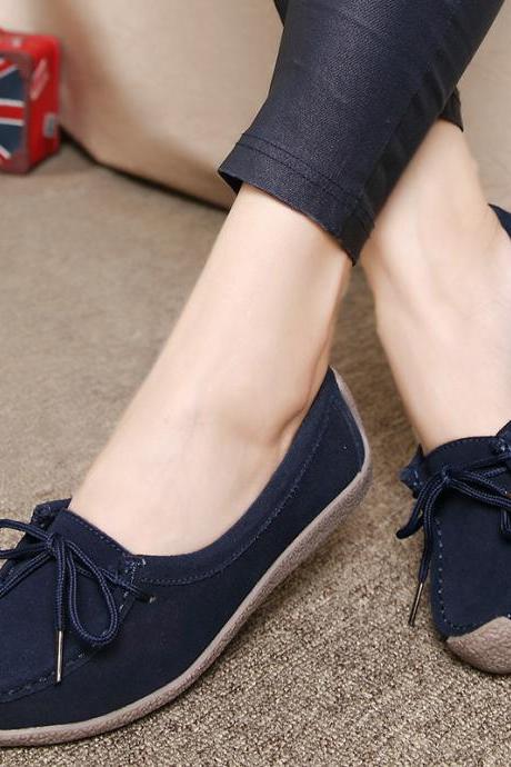 Suede Pure Color Round Toe Lace-Up Flats