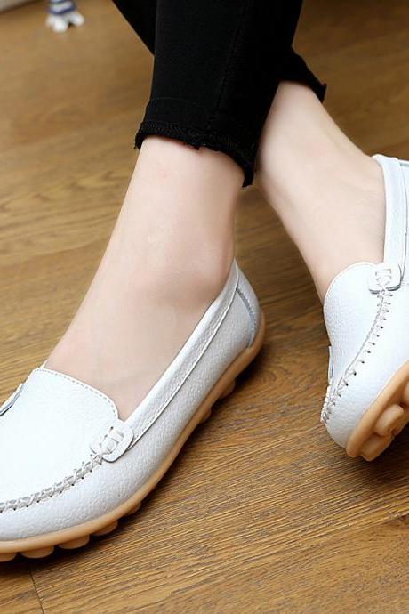 Leather Pure Color Round Toe Flats