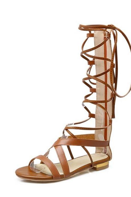 Open-toe Lace-up Gladiator Flat Sandals