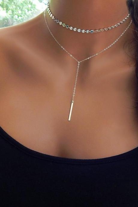 Metal Bar Lasso Layered Necklace