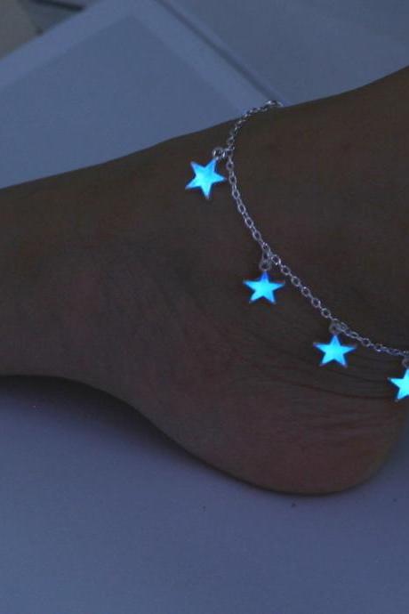 Beach Wind Blue Pentagonal Star Tassel Anklets