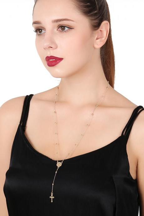 Sexy Exaggeration The Virgin Cross Pendant Long Clavicle Necklace