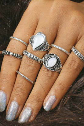 Vintage Crystal Hollow Out 8 Pieces Of Each Ring Set