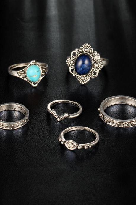 Hollow Out Restoring Ancient Ways Diamond-encrusted Jewels 6 Pieces Of Each Ring Set