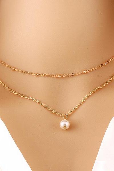 Fashion Multilayer Metal Pearl Necklace