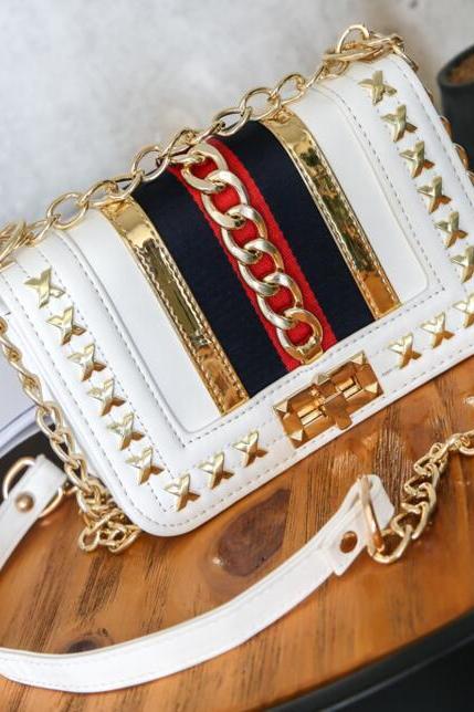 Ogue Rivets Adornment Chain Crossbody Bag