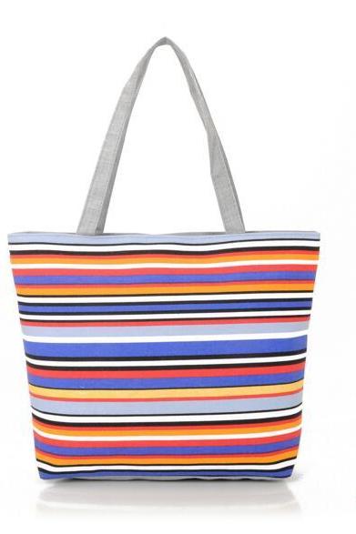 Colourful Striped Canvas Tote Bag