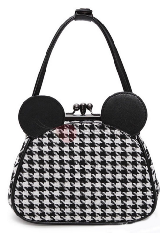 Mickey Head Houndstooth Pattern Crossbody Bag