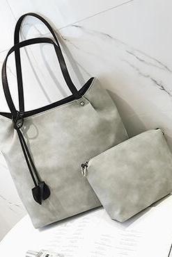 Simplicity Solid Color Pu Bag Set (2 Bags)