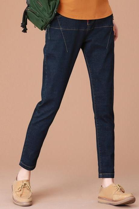 Solid Color Middle Waist Loose Denim Harem Long Jeans Pants