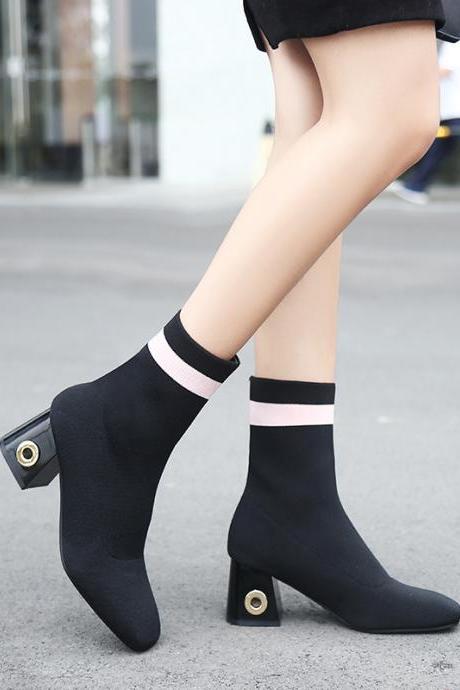 Suede Chunky Heel Square Toe Ankle Boots