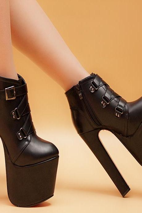 Side Zipper Lace Up Super High Heel Ankle Martin Boots
