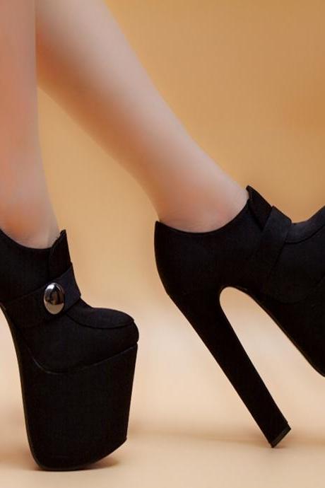 Suede Chunky Heel Round Toe Platform Super High Heel Ankle Boots
