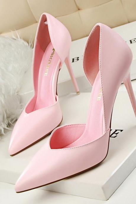 Candy Color Pointed Toe Low Cut Stiletto High Heels Prom Shoes