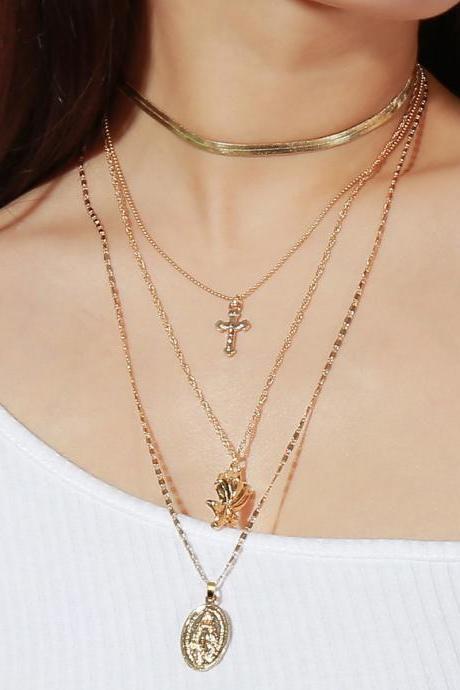 Fashion Multi-layered Cross Necklace