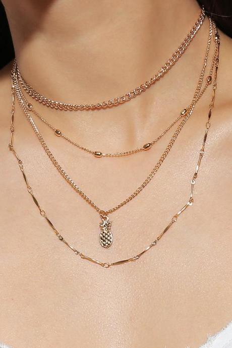 Multi-layer Copper Bead Pineapple Clavicle Necklace