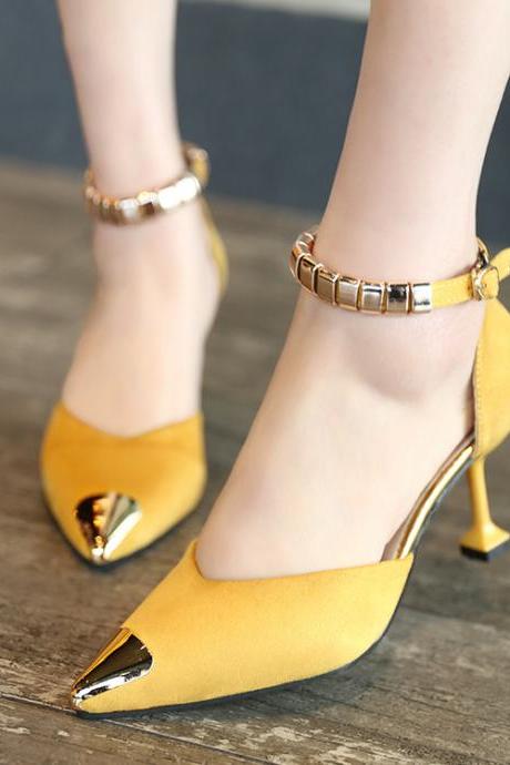 Pointed Toe Low Cut Ankle Wrap Kitten Middle High Heels