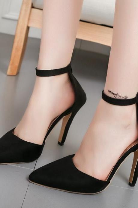 Simple Low Cut Ankle Wrap Stiletto High Heels Party Shoes